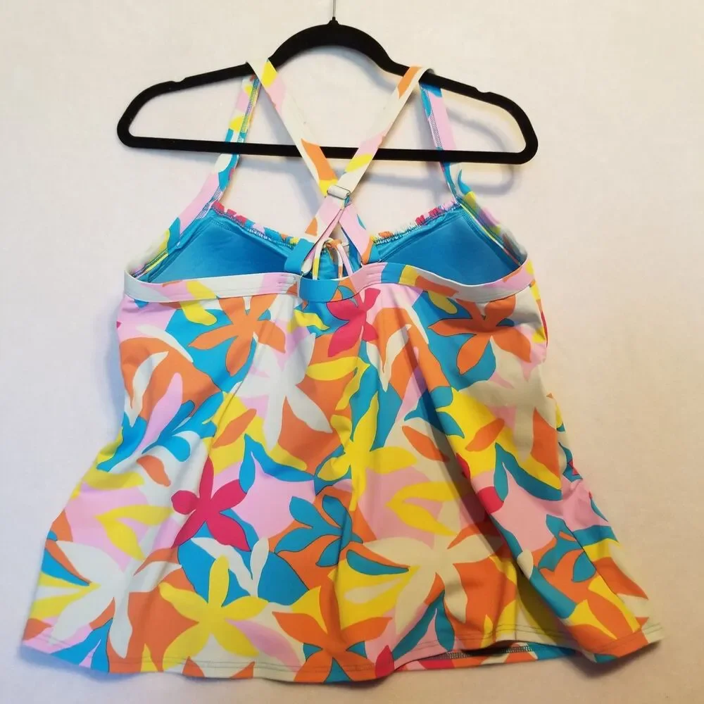 Lands’ End 18W Tankini Top Padded Shelf Bra Floral Flower Power Boho Beach
